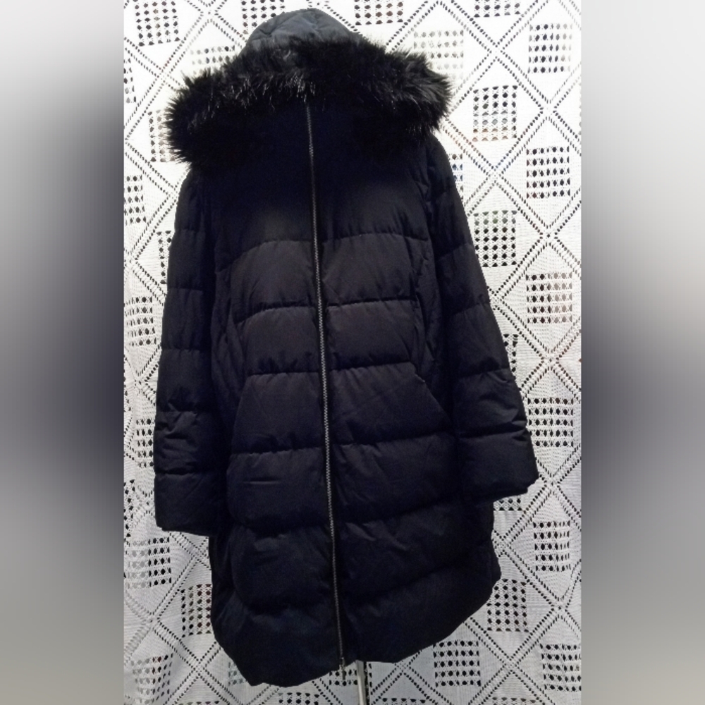 Lands' End Women's Classic Faux Fur Black Puffer Long Coat Plus 3X